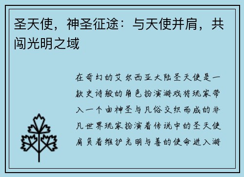 圣天使，神圣征途：与天使并肩，共闯光明之域