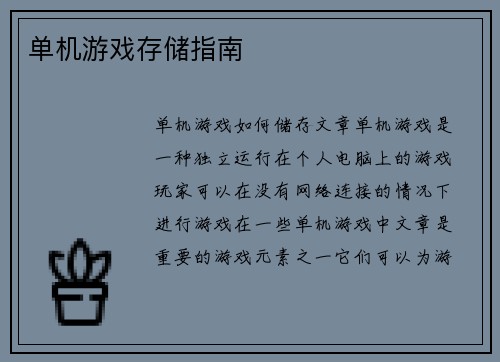 单机游戏存储指南